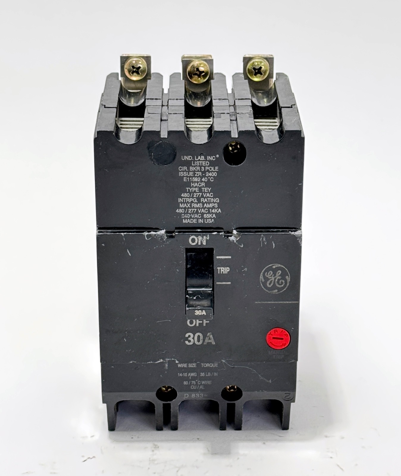 General Electric GE TEY330 3 Pole 30Amp 480v Molded Case Circuit Breaker