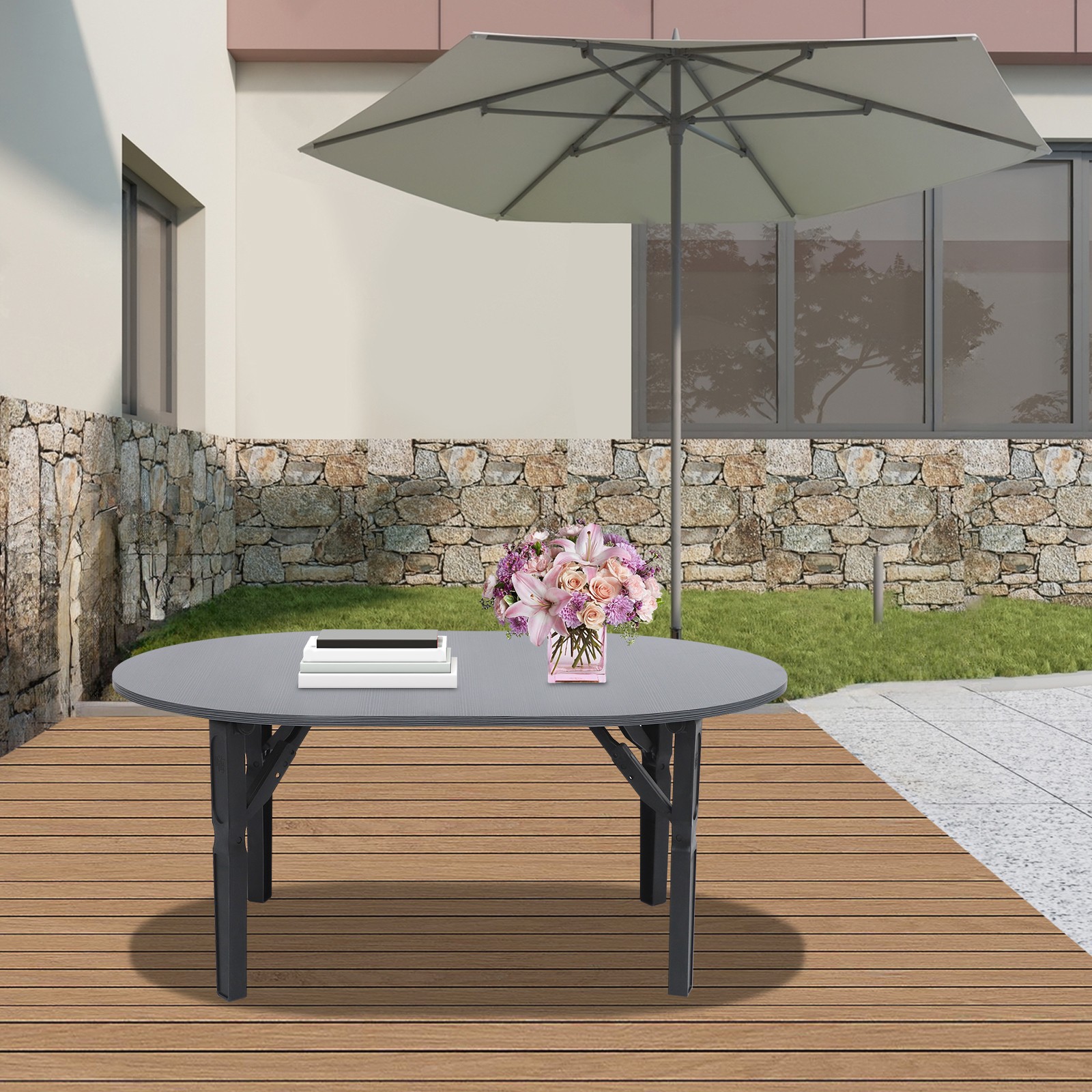 Coffee Table -80x48x36cm- Black Brushed Tabletop Folding Table For Small Place.