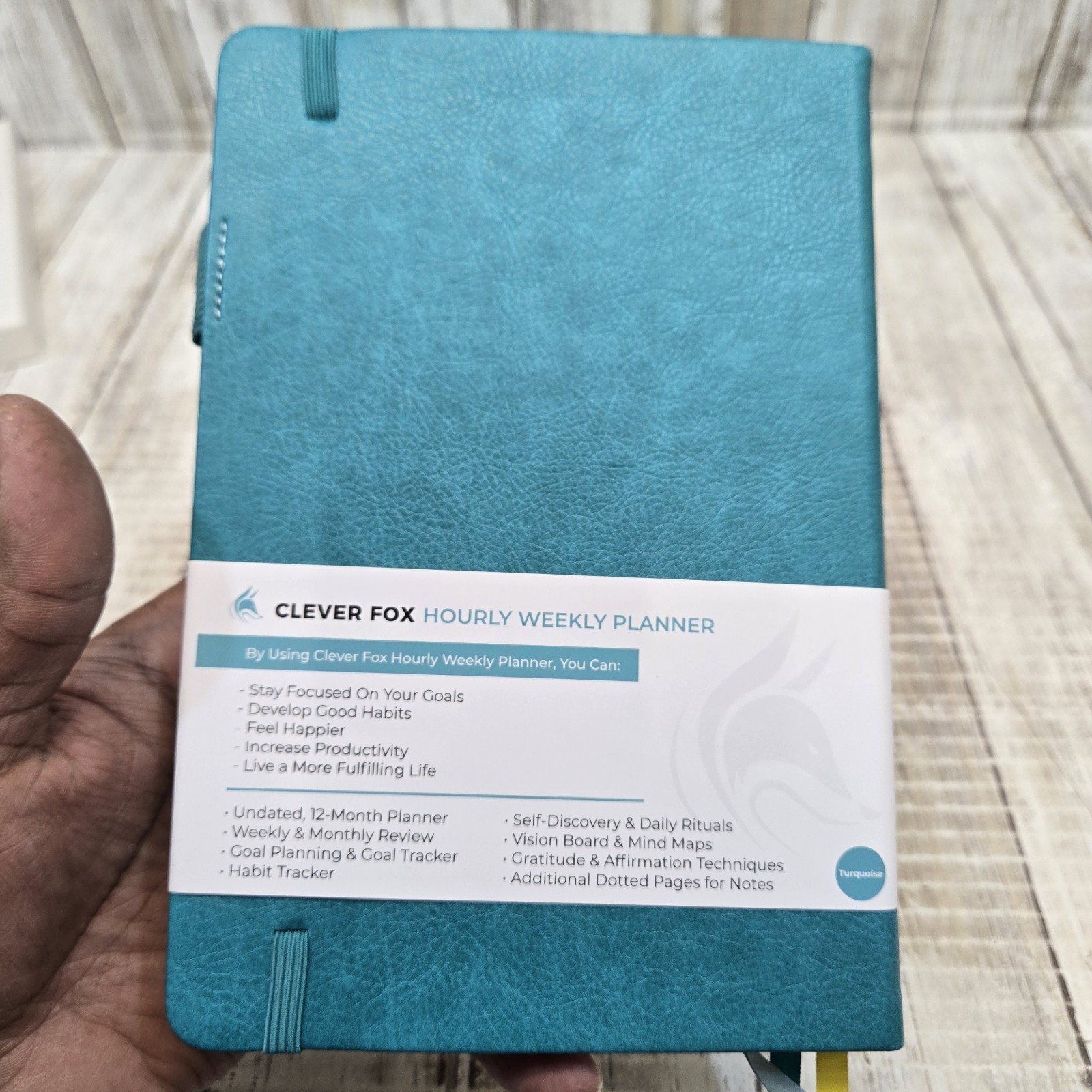 Clever Fox Hourly Weekly Monthly Planner Undated Turquoise With 6 Sticker Sheets