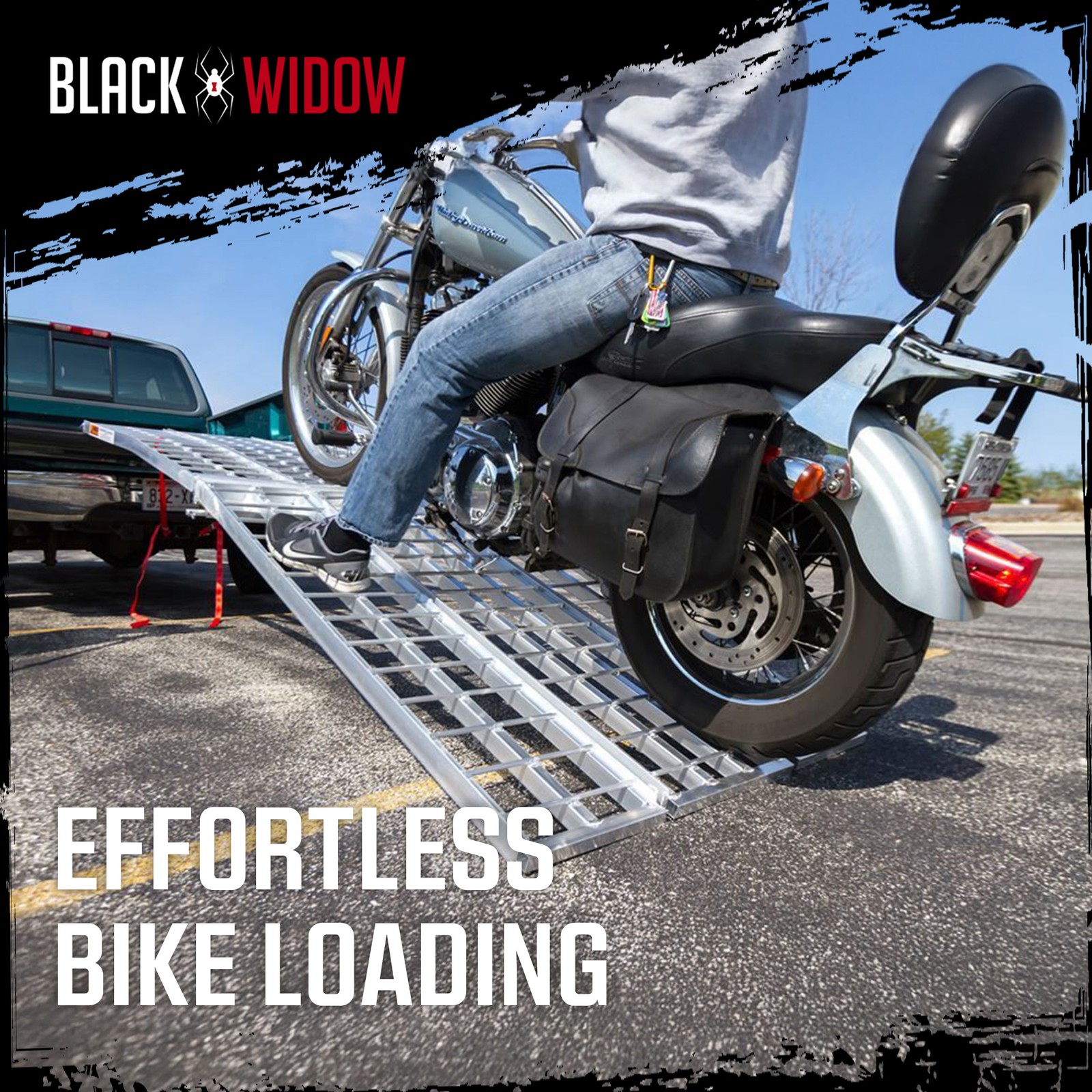 Black Widow 10′ Folding Motorcycle Ramp for Pickup Truck, Arched 3 Pieces Silver