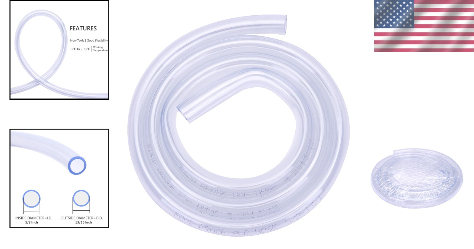 Non-Toxic 5FT Food Grade Clear Vinyl Hose – 5/8″ID x 13/16″OD Flexible Tubing