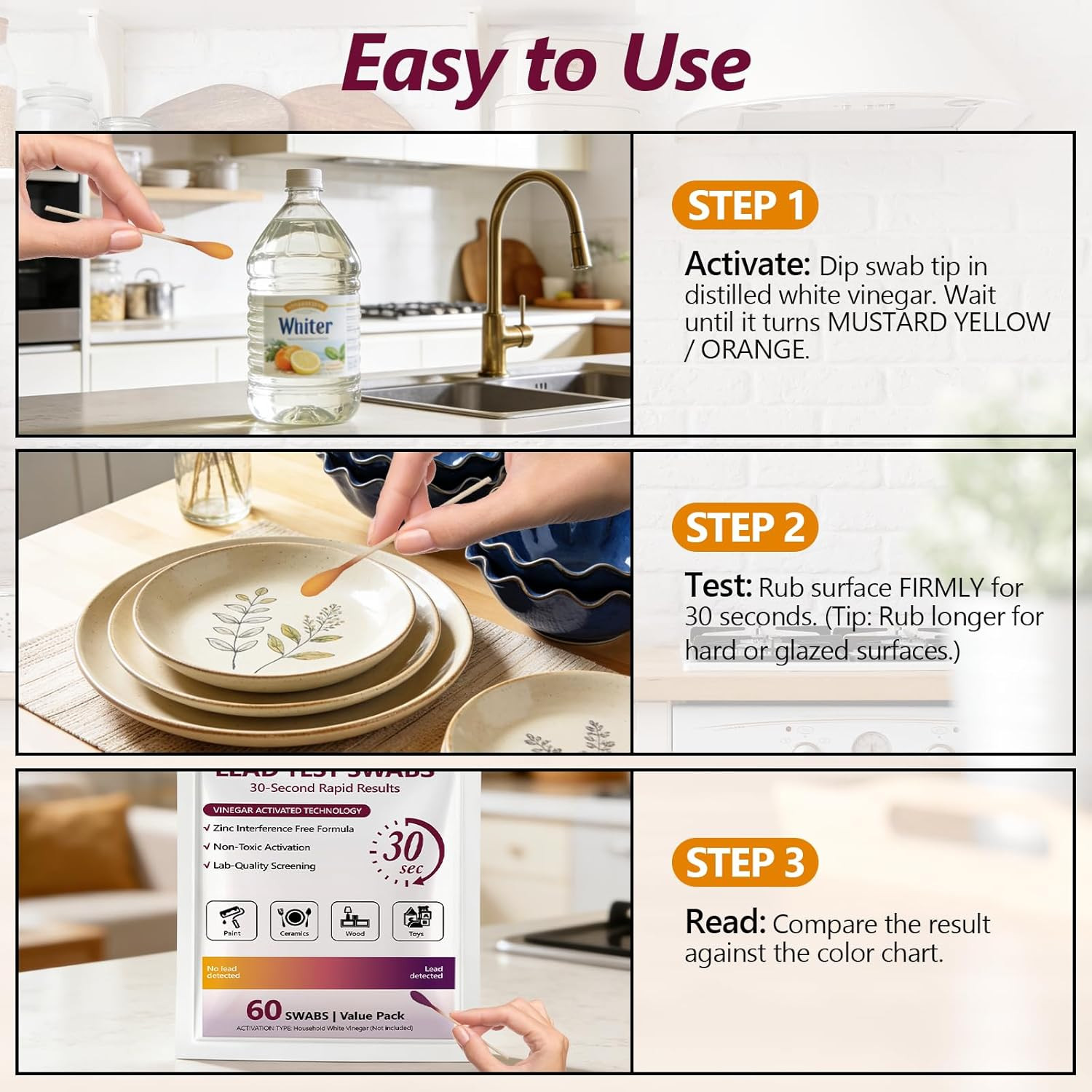 60 Swabs Lead Test Kit,Quick Results in 30S Lead Detector,Enhanced Lead Testing