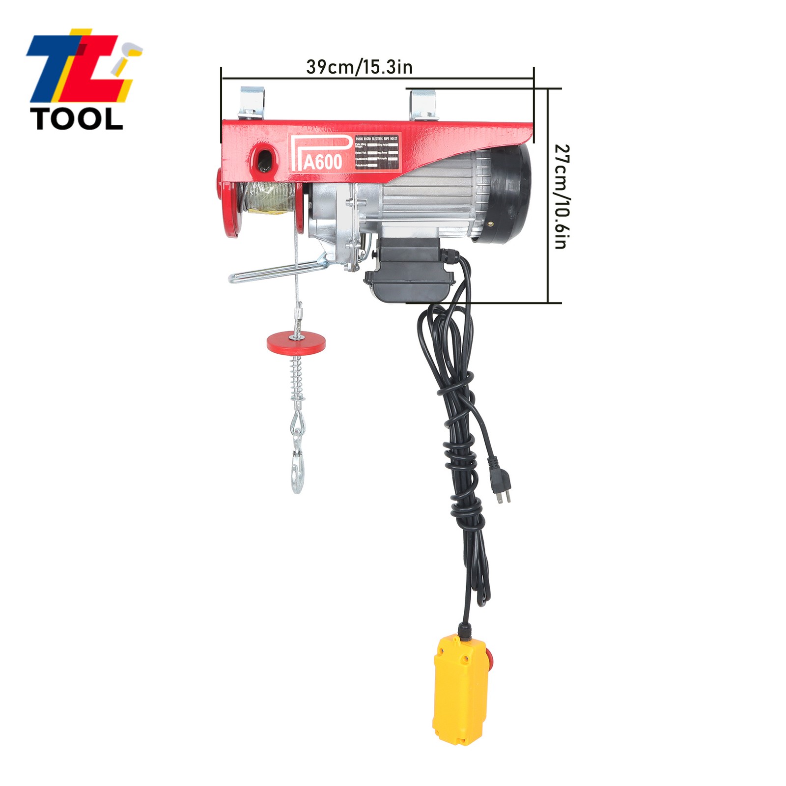 1320lbs/600kg Mini Electric Hoist 14ft Wired Remote Control 110V 1200W