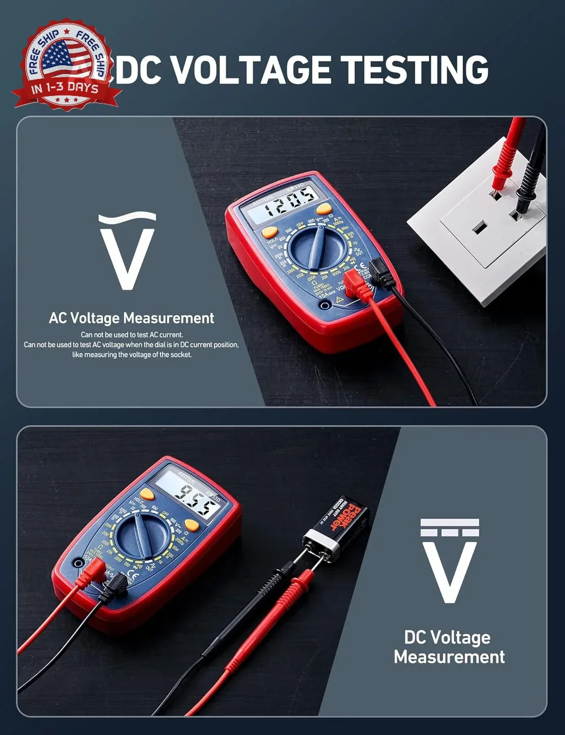 AstroAI Digital Multimeter Tester 2000 Counts with DC AC Voltmeter and Ohm Volt