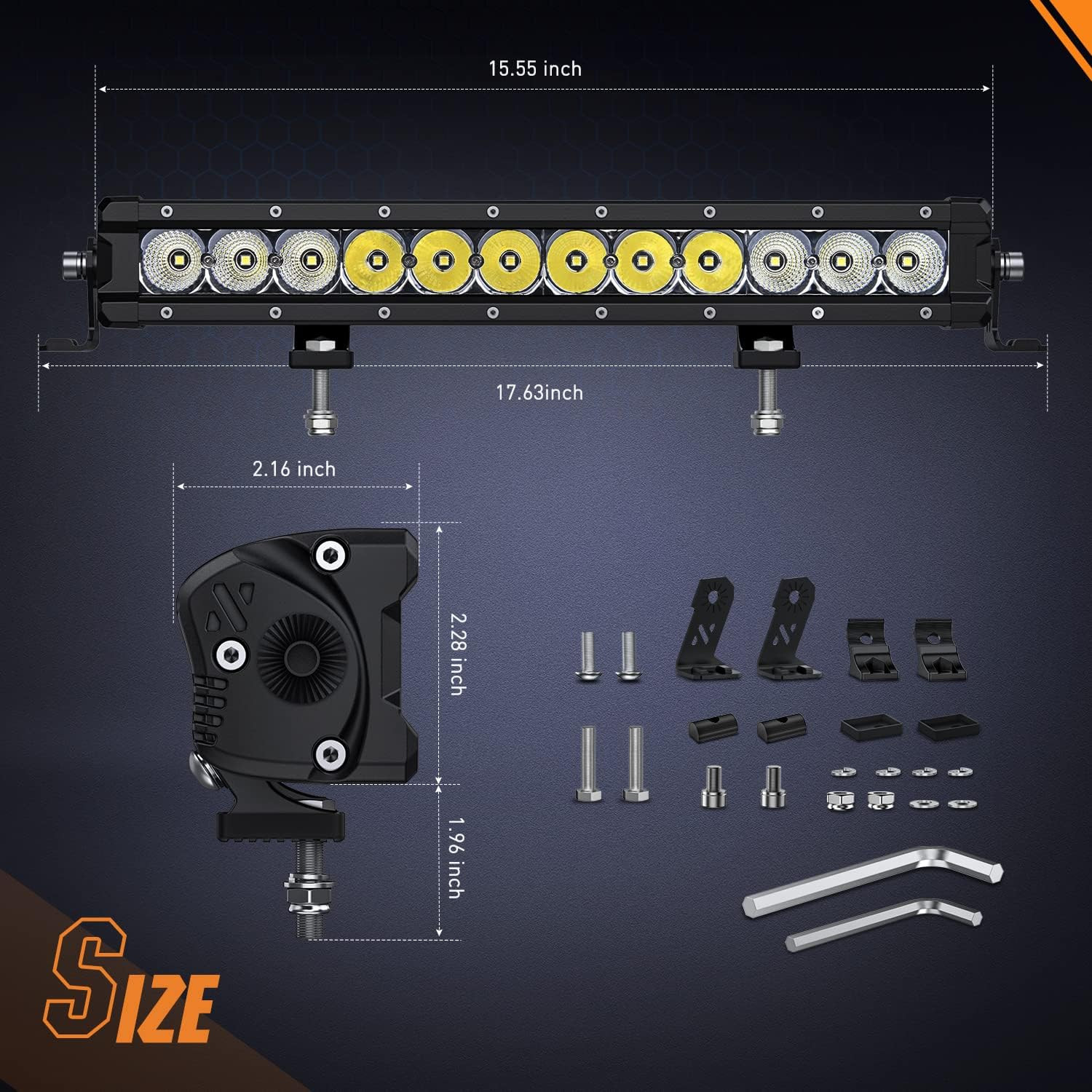 16″ 60W Slim Single Row LED Light Bar Combo Driving Lamp 7200LM for Offroad