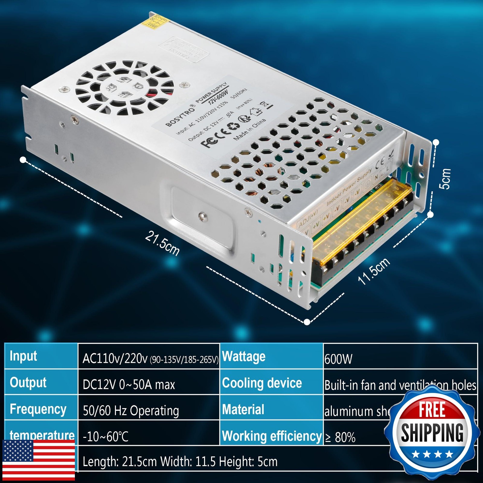 BOSYTRO 12V 50A 600W DC Switching Power Supply, Universal Regulated Switching