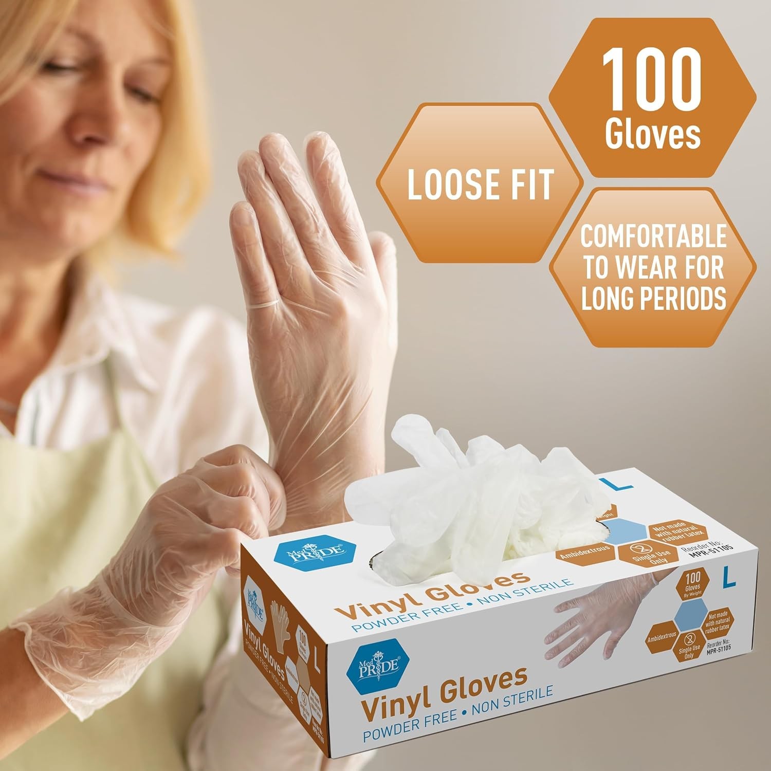Med PRIDE Vinyl Gloves| 4.3 mil Thick, Powder-Free, Non-Sterile, Heavy Duty