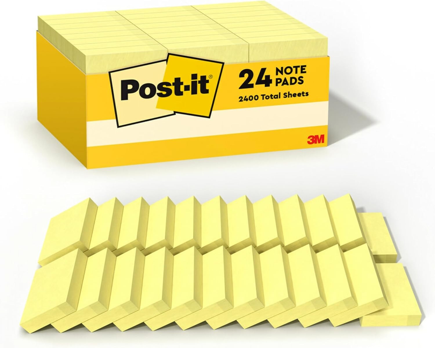 Post-it Notes, 1/3/8 x 1 7/8 in, 24 Sticky Notes Pads, 100 Sheets per Pad, Canar