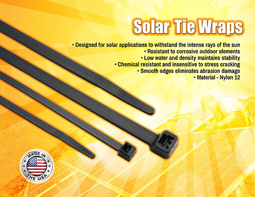 SOLAR Application Cable Tie/Tie Wrap 14.56″ , .180″wide, 50lb, 100 Pack. USA