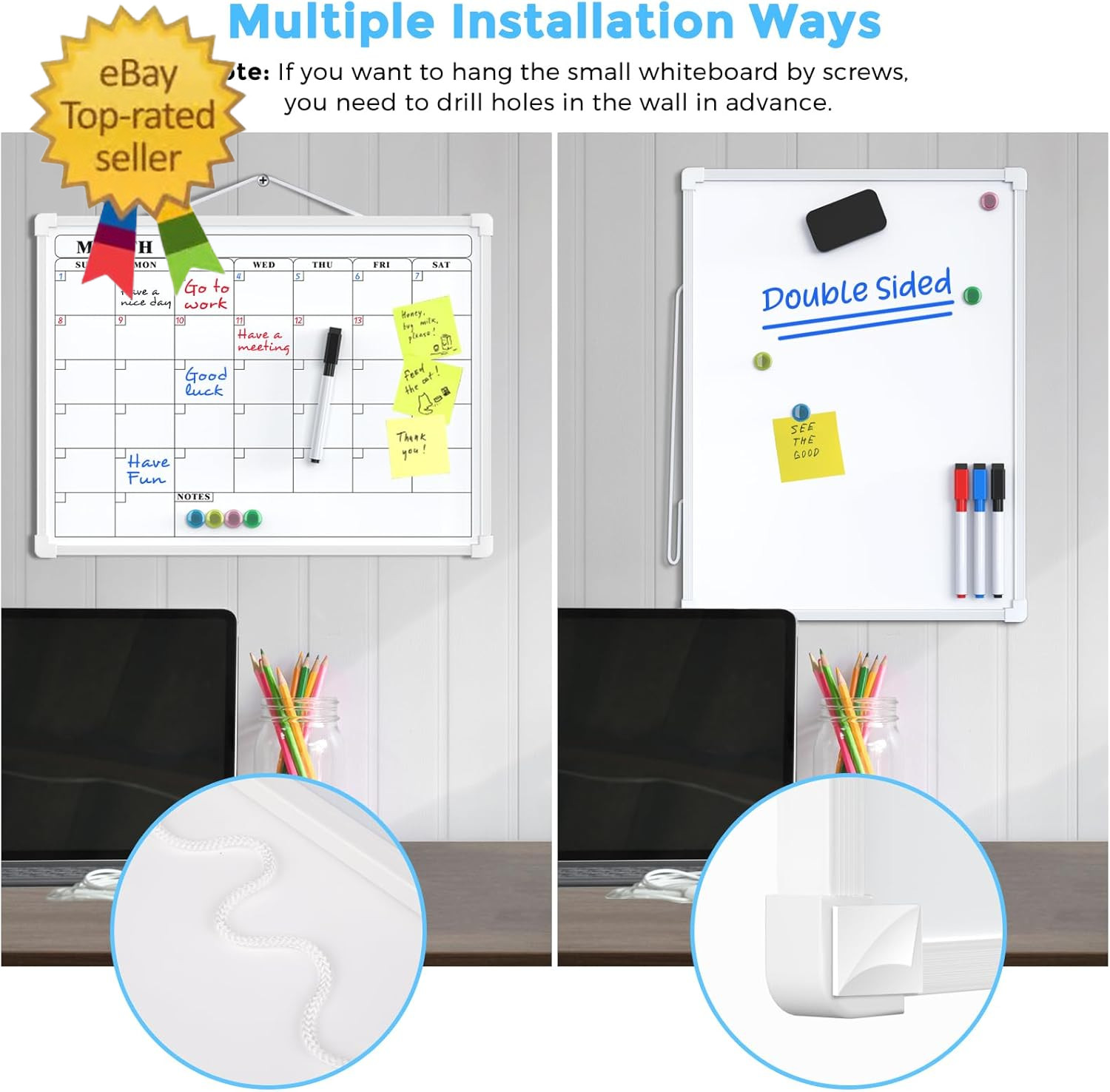 Monthly Calendar Dry Erase Board for Wall, 16″X12″ Small Hanging Double-Sided