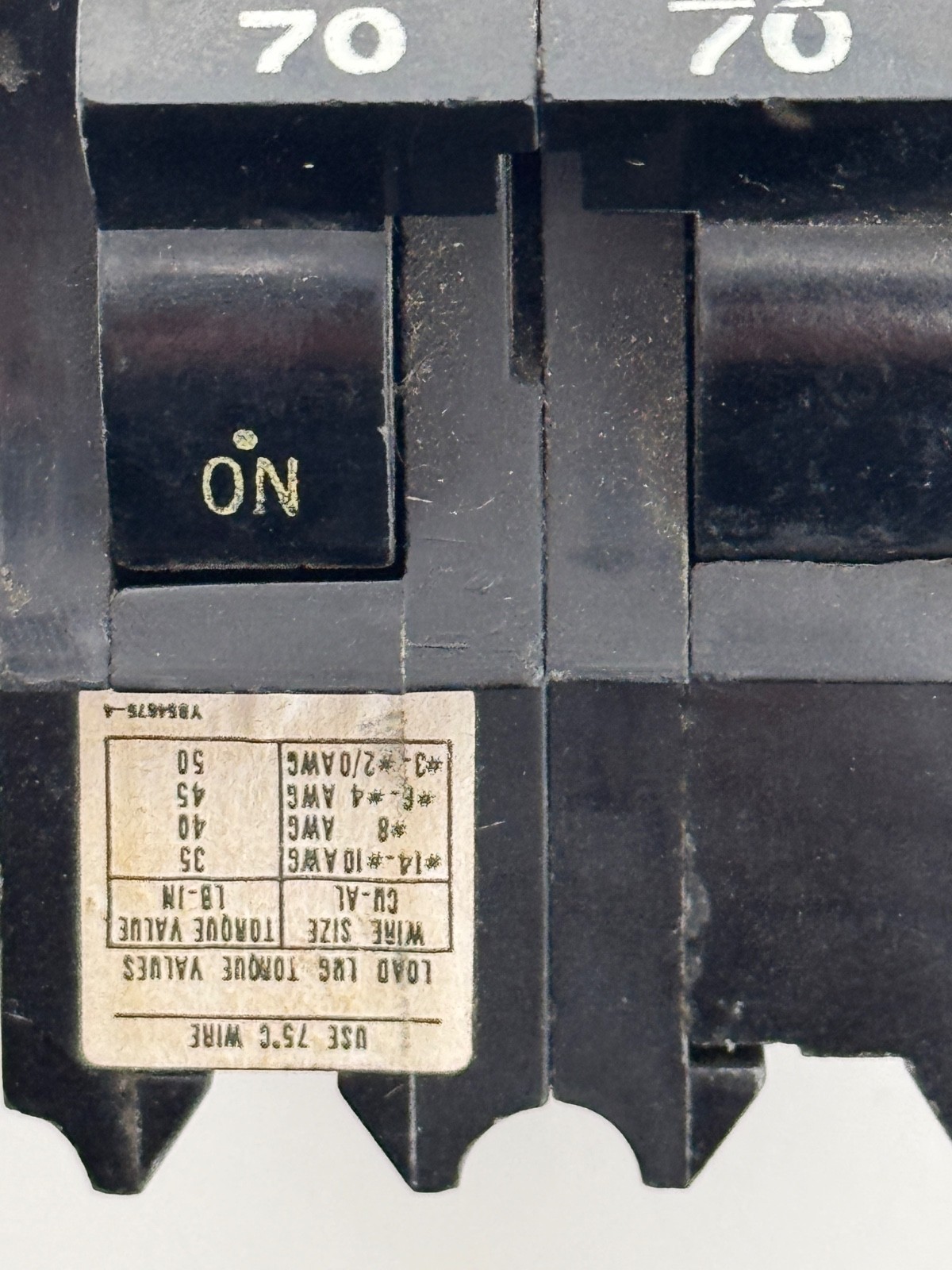 Federal Pacific NB270 2 Pole 70A Bolt-on 10kA@240V Stab-Lok Circuit Breaker