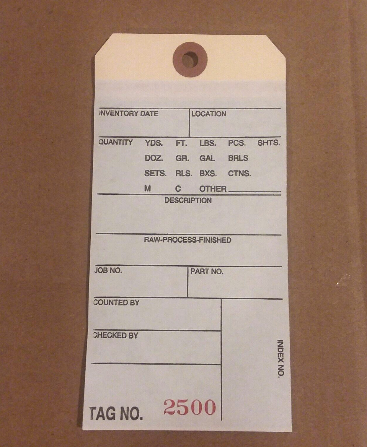 Box of 500 6 1/4″ x 3 1/8″ Inventory Tags 2-Part Carbonless 10 Pt #2500-2999
