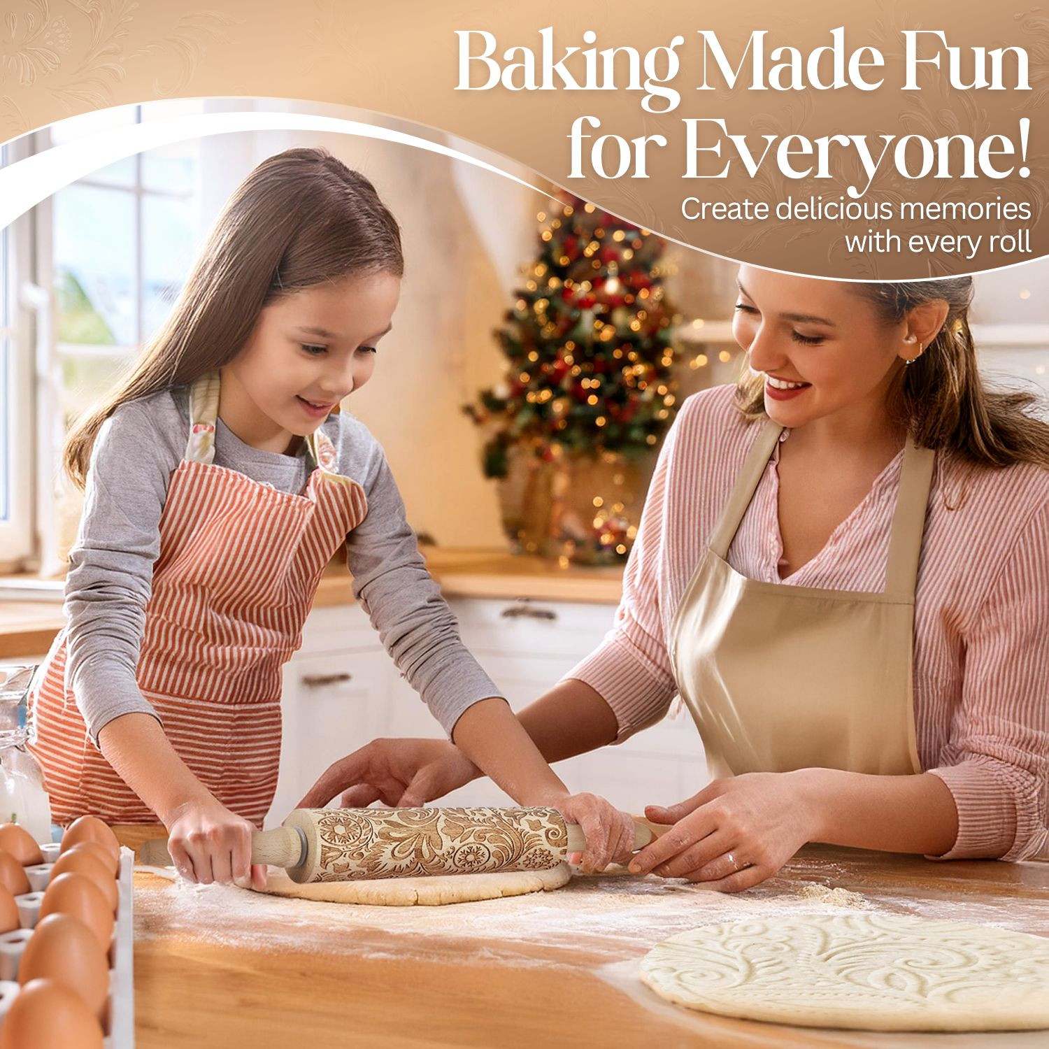 Embossed Rolling Pins With Patterns for Baking, 7.7-inch Engraved Wooden Rolling