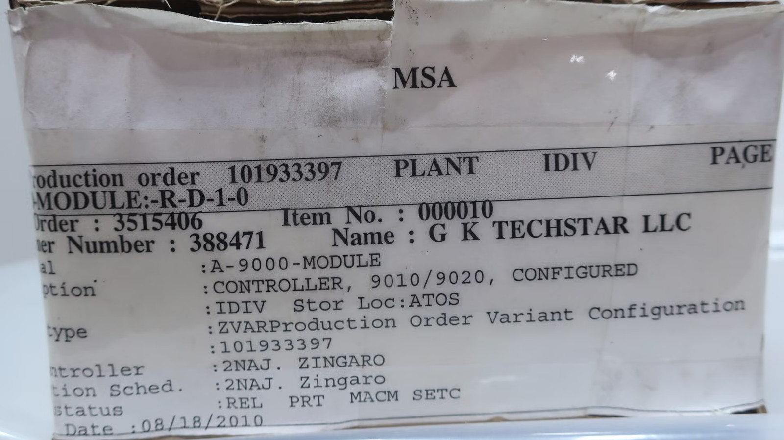 Msa 9010 Gas Warning Controller Module 115v-ac