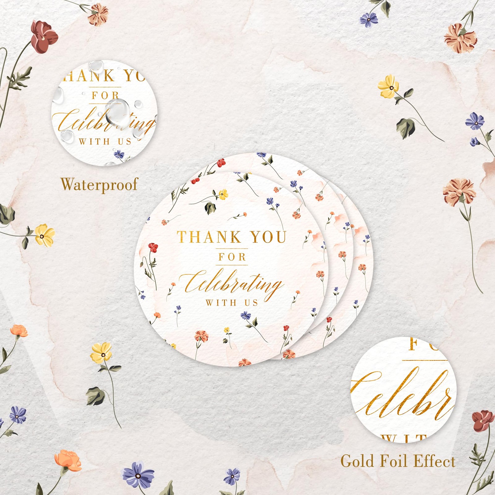 Spring Wild Floral Wedding Thank You Labels Thank You for Celebrating with St…