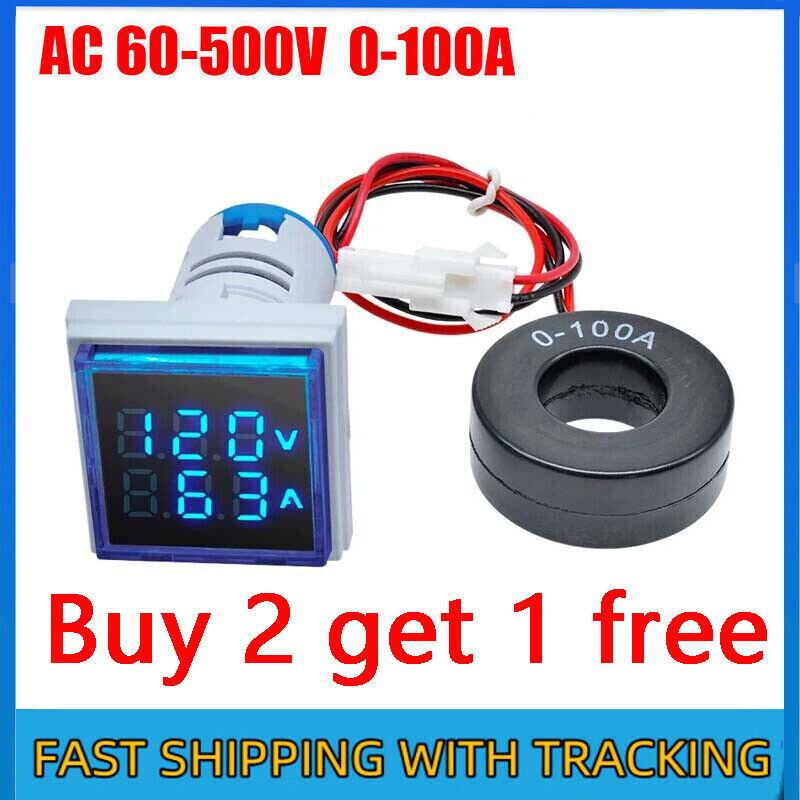 AC 60-500V 0-100A 22mm 3 in 1 Voltmeter Ammeter LED Digital Volt/AMP Meter HOT