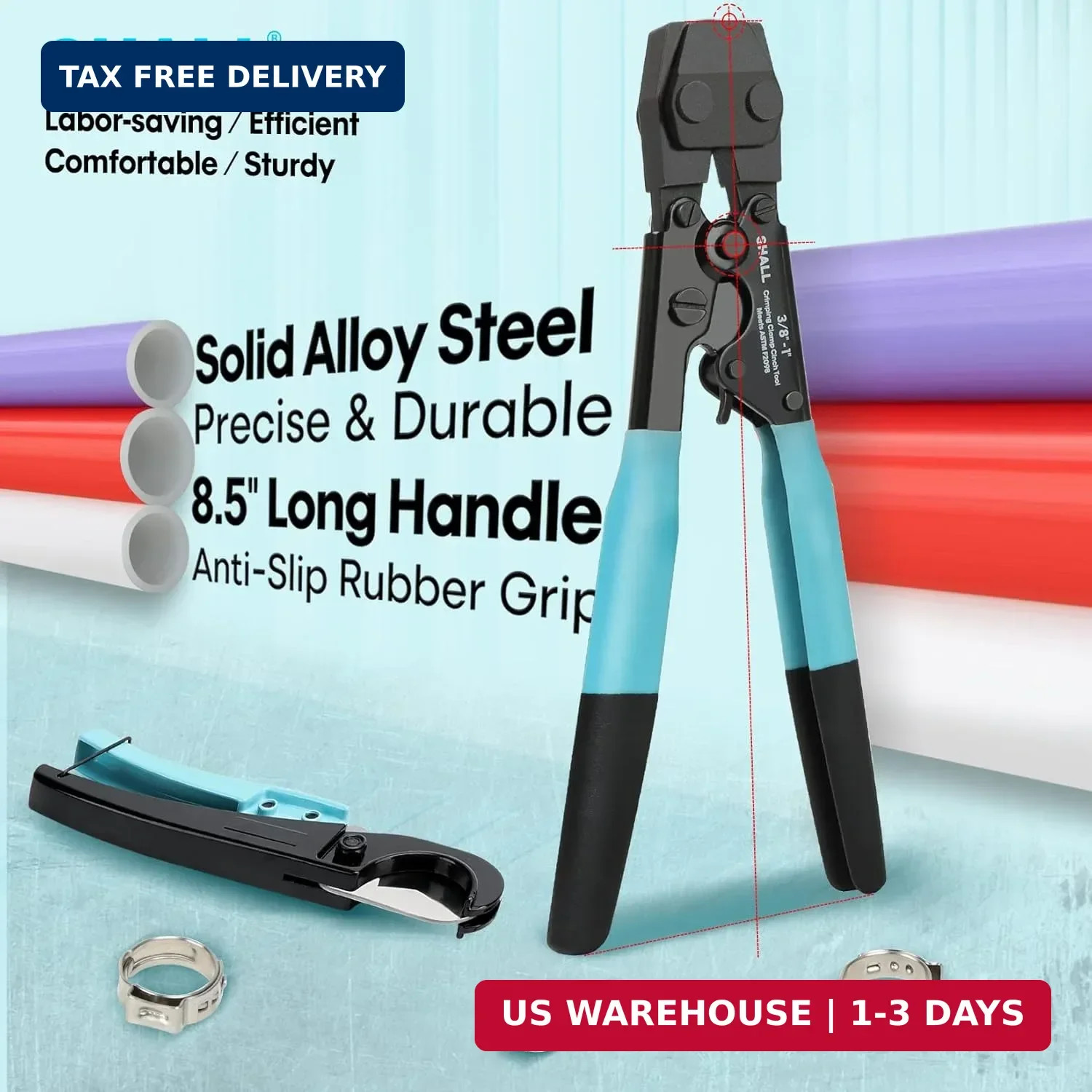 SHALL Pex Crimping Clamp Cinch Tool and Pipe Hose Cutter, Pipe Fitting Crimper T