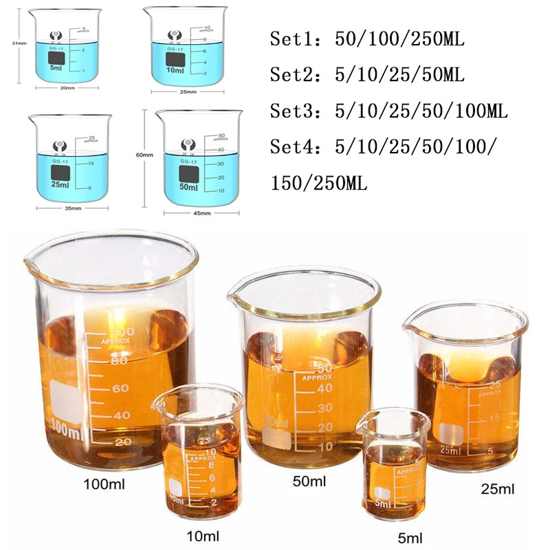 1-7PCS New 5/10/25/50/100-500ml Pyrex Glass beaker Borosilicate GG 17 Graduated
