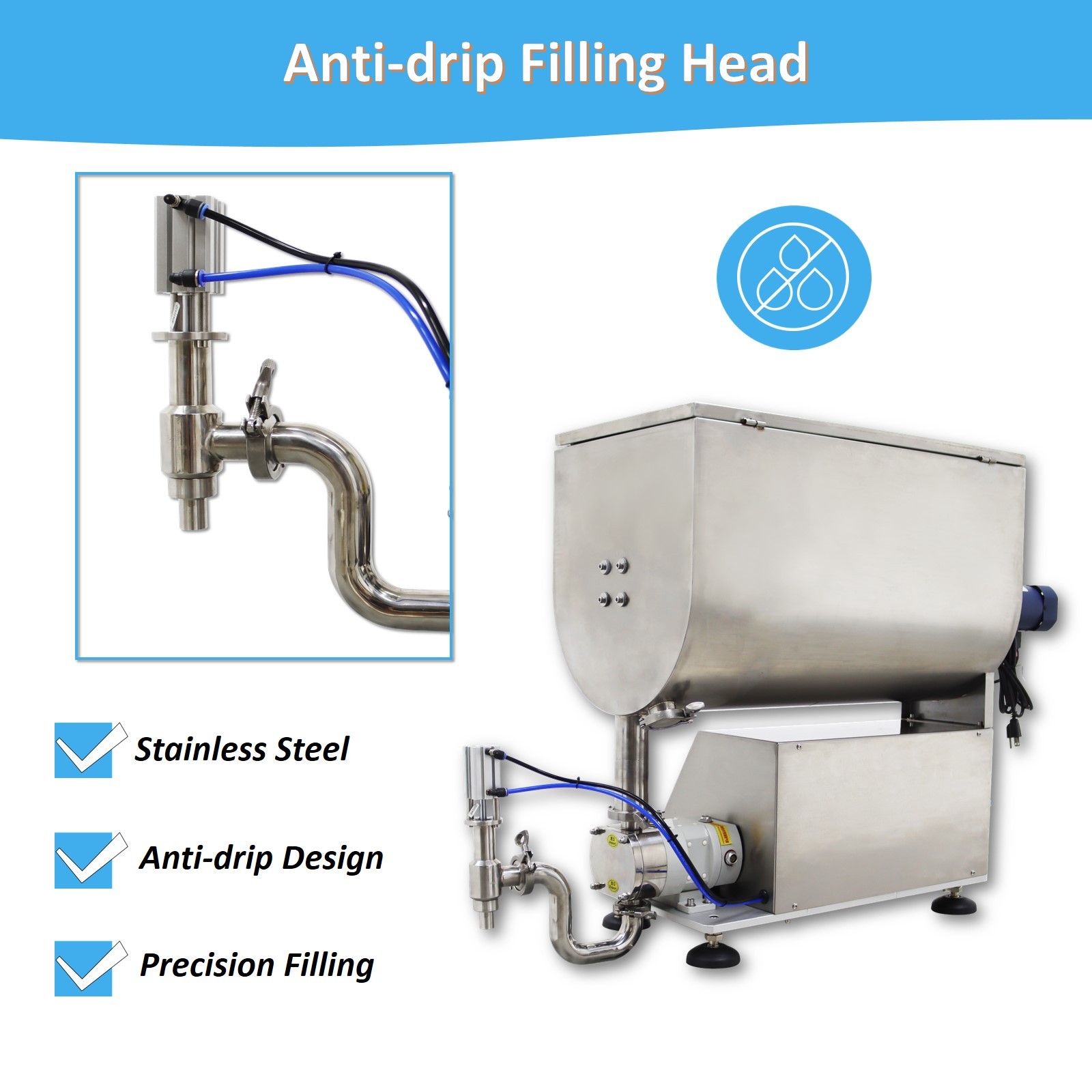 10-50000ml Rotary Pump Filling Machine Liquid Paste Filler 80L Mixing Hopper110V