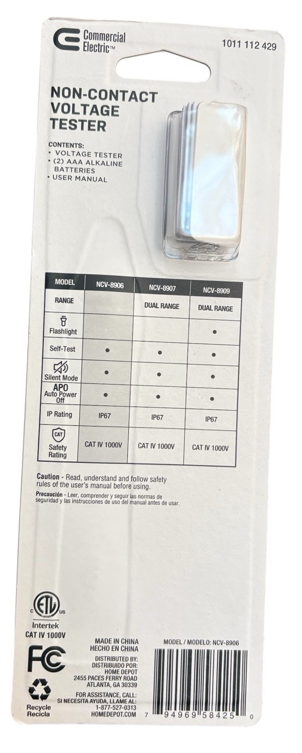 Commercial Electric Non-Contact Voltage Tester Pen 50V to 1000V AC NCV-8907