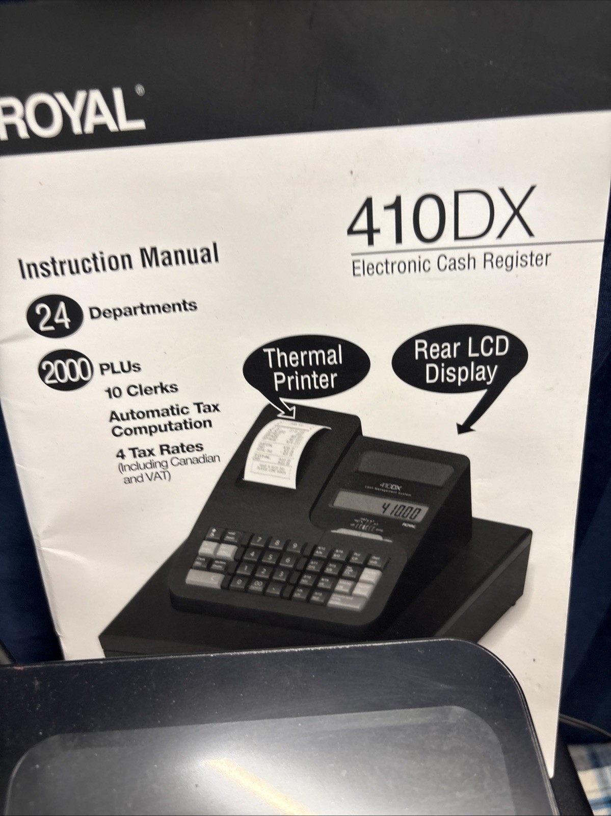 Used Royal 410DX Electronic Cash Register White, W/MANUAL please read E4