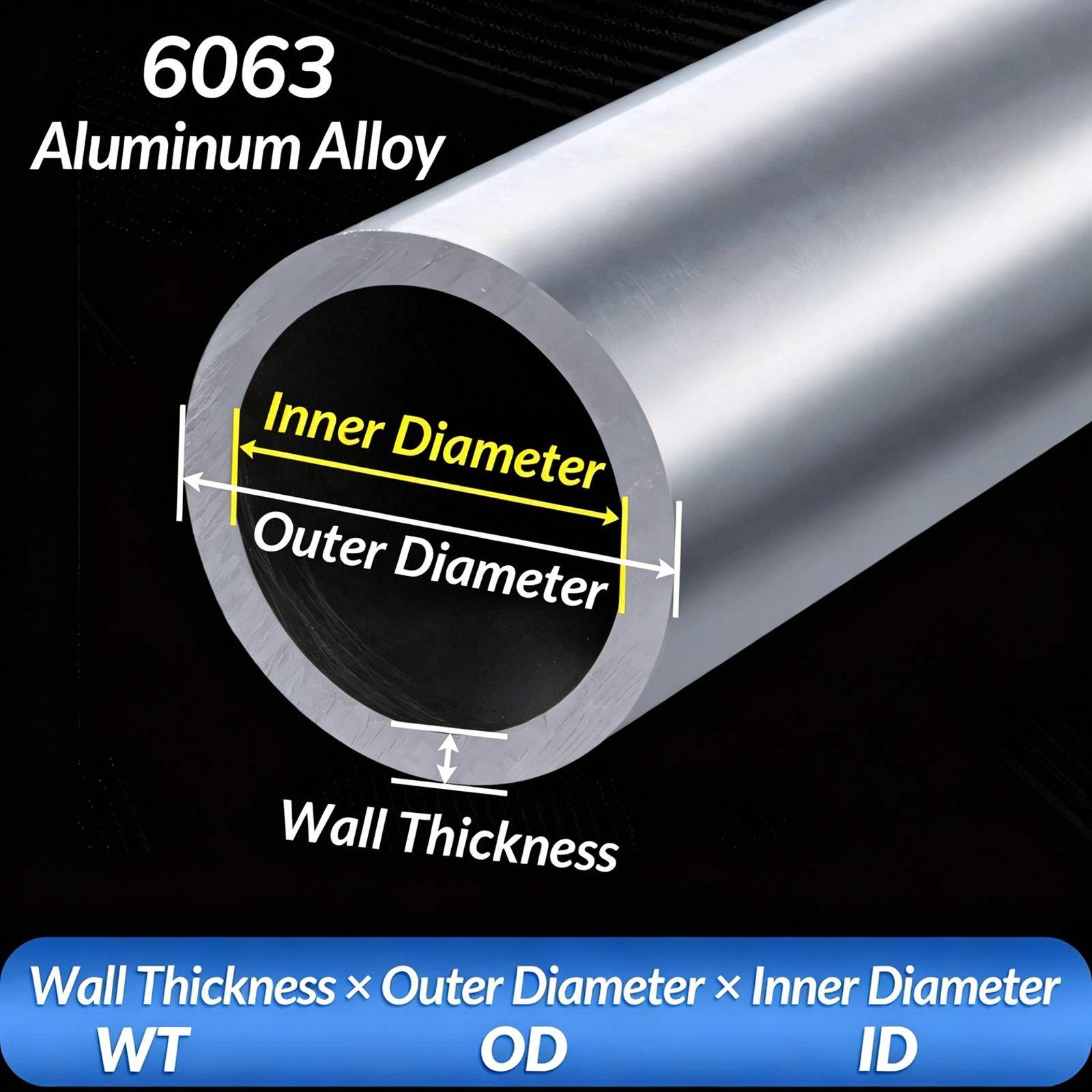 Aluminium Round Tube Pipe 0.2mm 0.5mm 1mm Wall Thickness, Length 300mm 6063T6