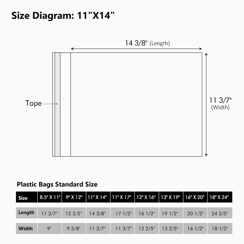 50 Pack Acid-Free Crystal Clear Sleeves Storage Bags for 11×14 Art Prints/Pic…