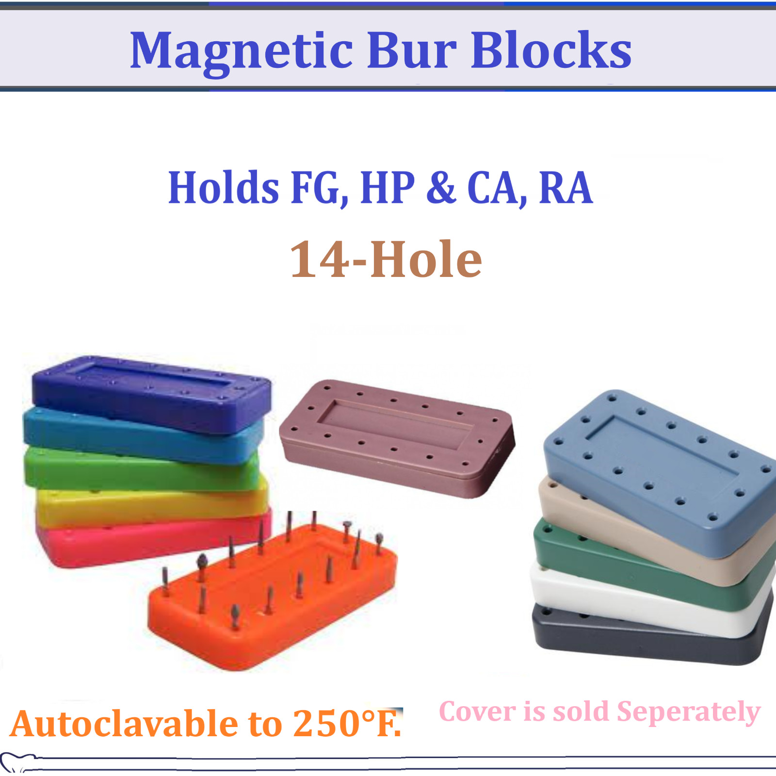 Dental Bur Block Magnetic RECTANGULAR Lab Holder Station Holds 14 Burs FG, HP RA