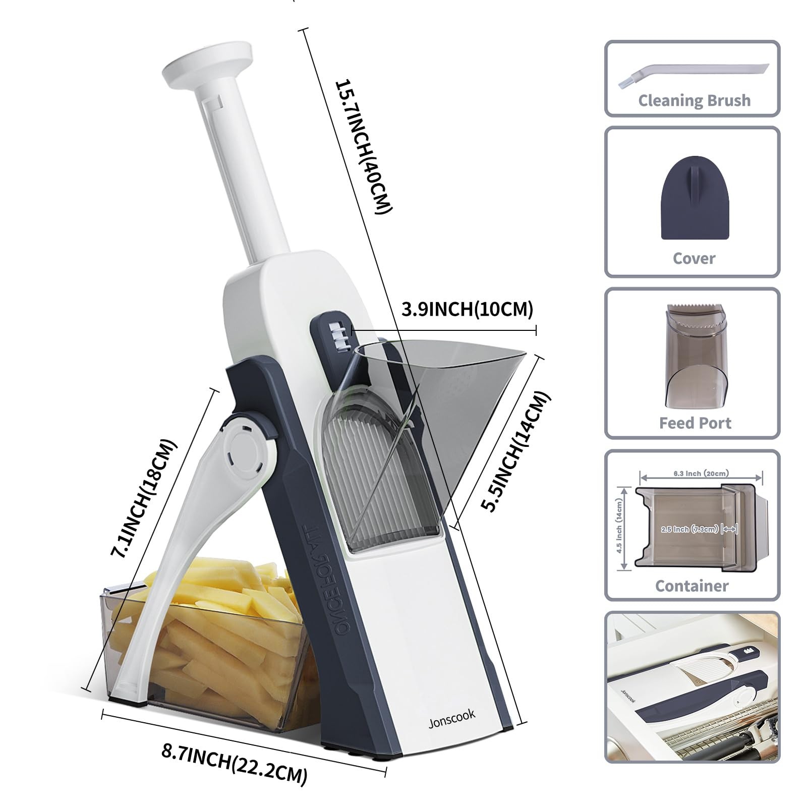 Jonscook Multifunctional Kitchen Gadgets Mandoline Food All in 1, Deep Blue