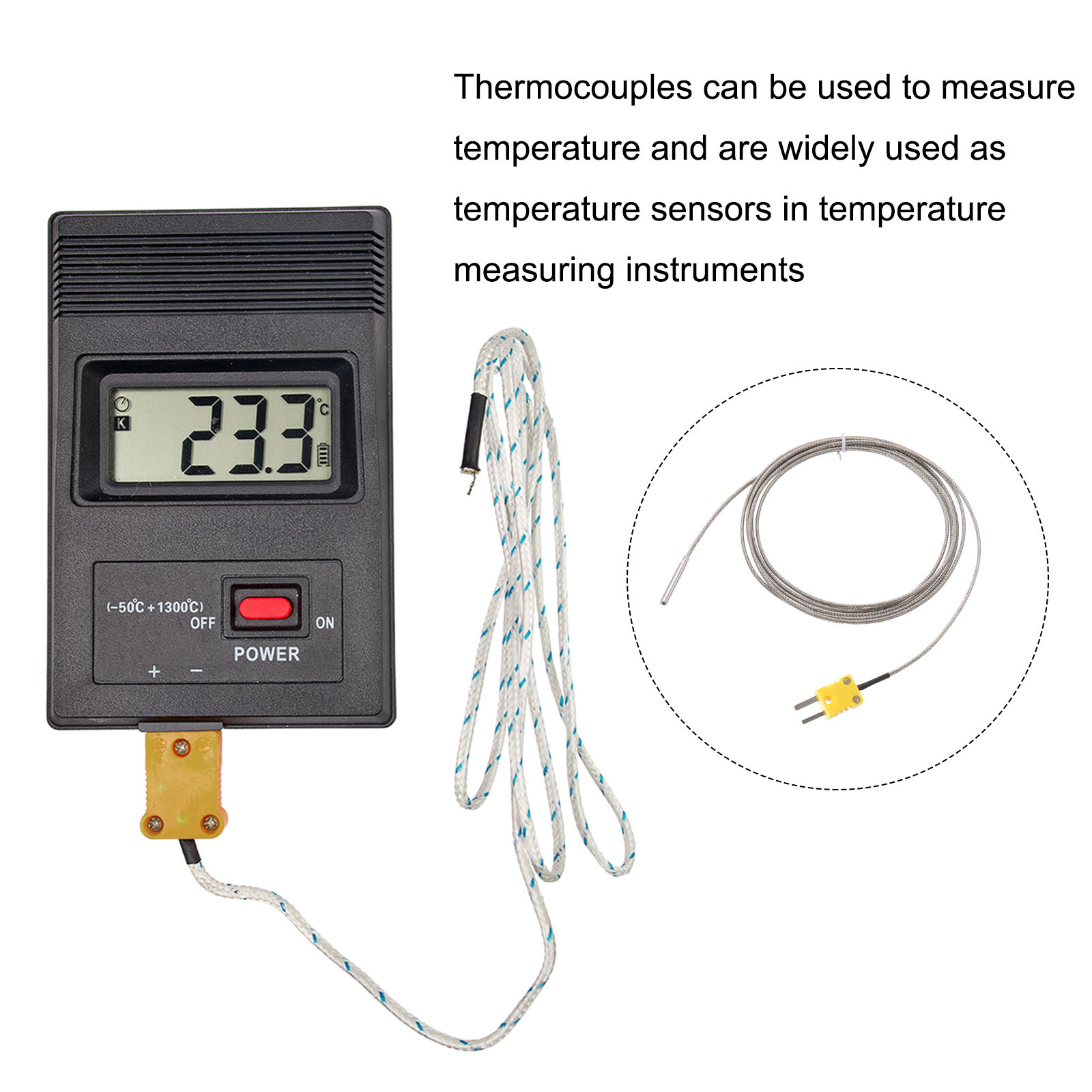 3pcs K Type Thermocouple with Mini Connector Plug Temperature Sensor Probe 6.6ft