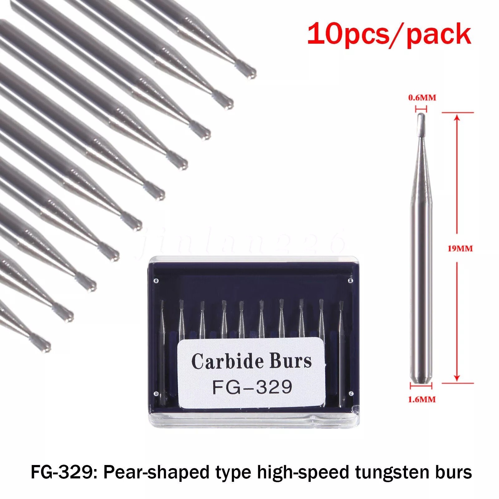Dental Carbide Burs FG-329 Pear Burs for High Speed Handpiece 19mm 10pcs USA