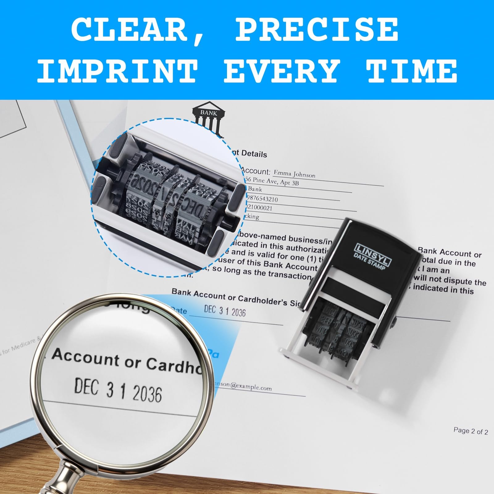 SelfInking Date Stamp, 12Year Adjustable Date Stamper with Builtin Black Ink