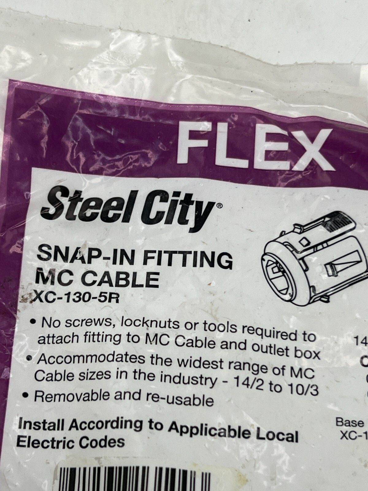 Pack of 5 Steel City 1/2in Standard Snap-In Fitting for MC Cable XC-130-5R