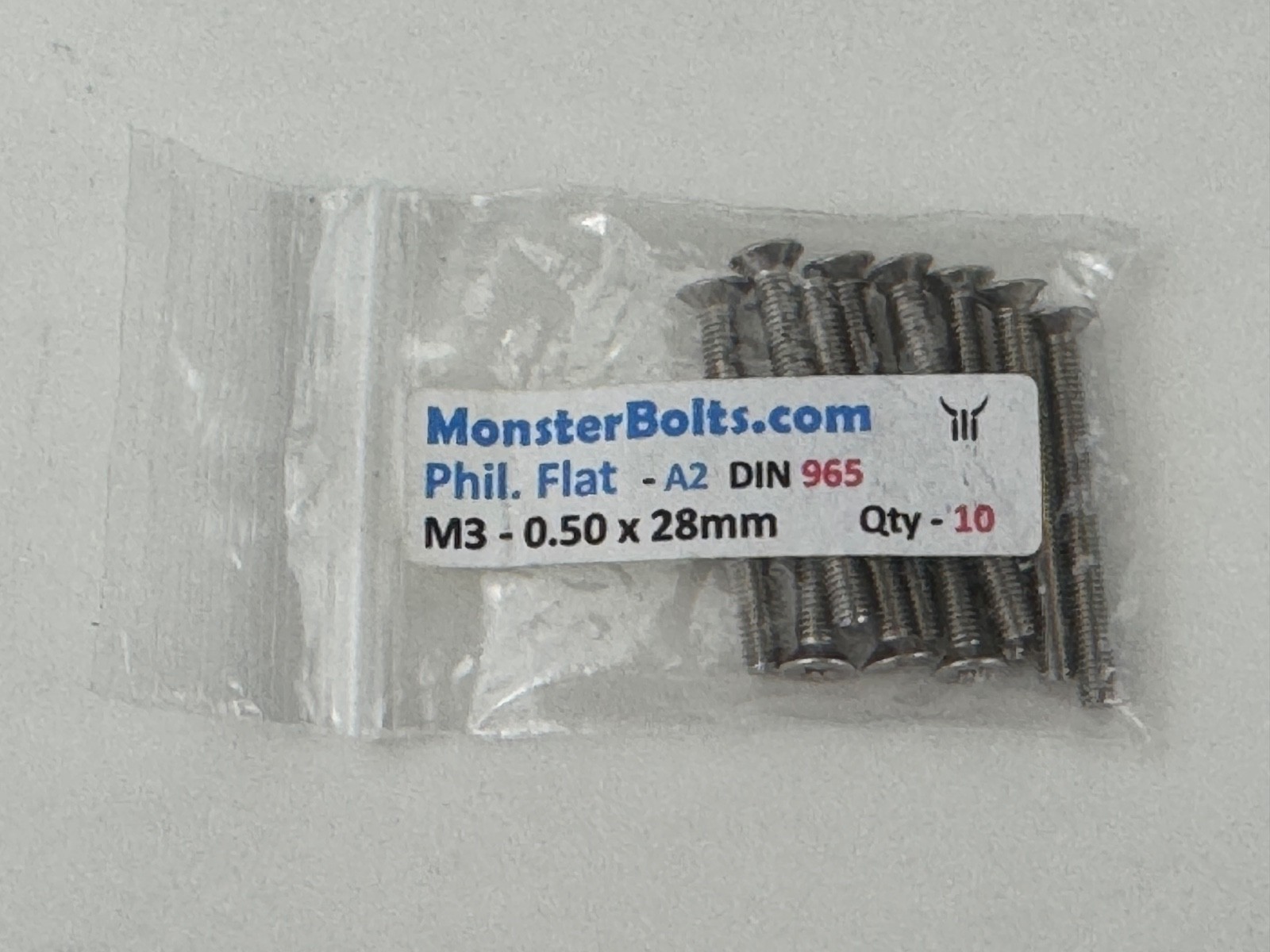 M3 0.50 x 28mm 10 PACK Countersunk Stainless Screws Phillips Key Bolts