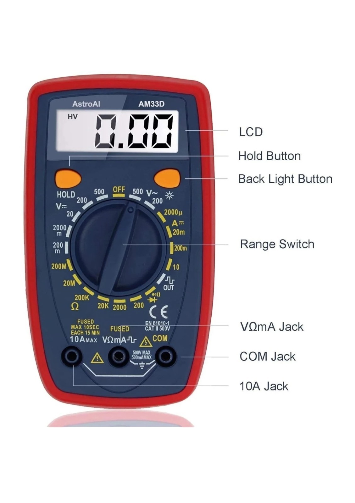 AstroAI Digital Multimeter Tester 2000 Counts with DC AC Voltmeter and Ohm Volt