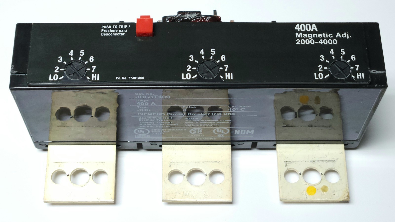 SIEMENS JD63T400 3 Pole 400 AMP Type JD LD SENTRON Breaker TRIP Unit JD6-A