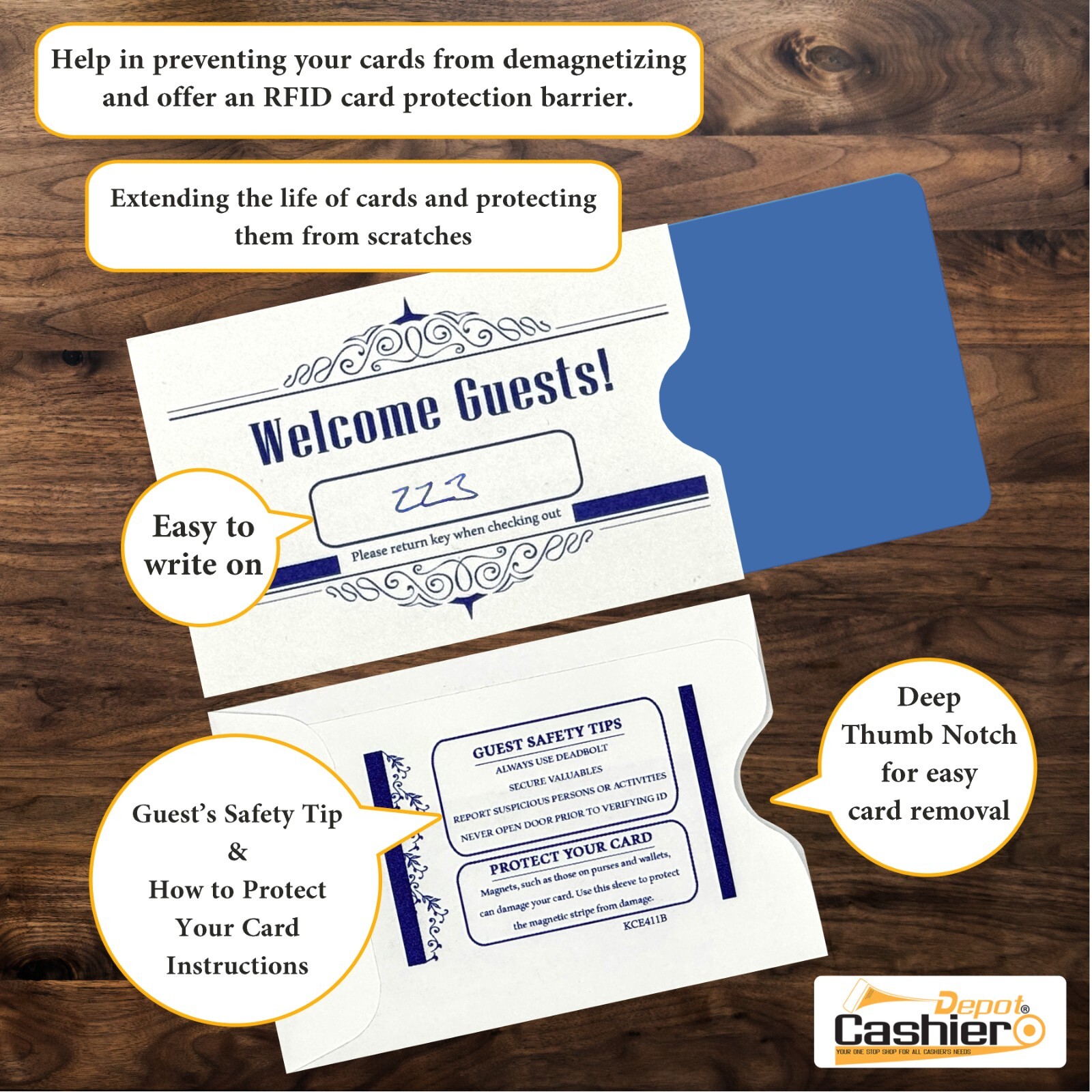 Hotel/Motel ” Welcome Guests ” Key Card Sleeves 2-3/8″ x 3-1/2″ Blue 500 Count