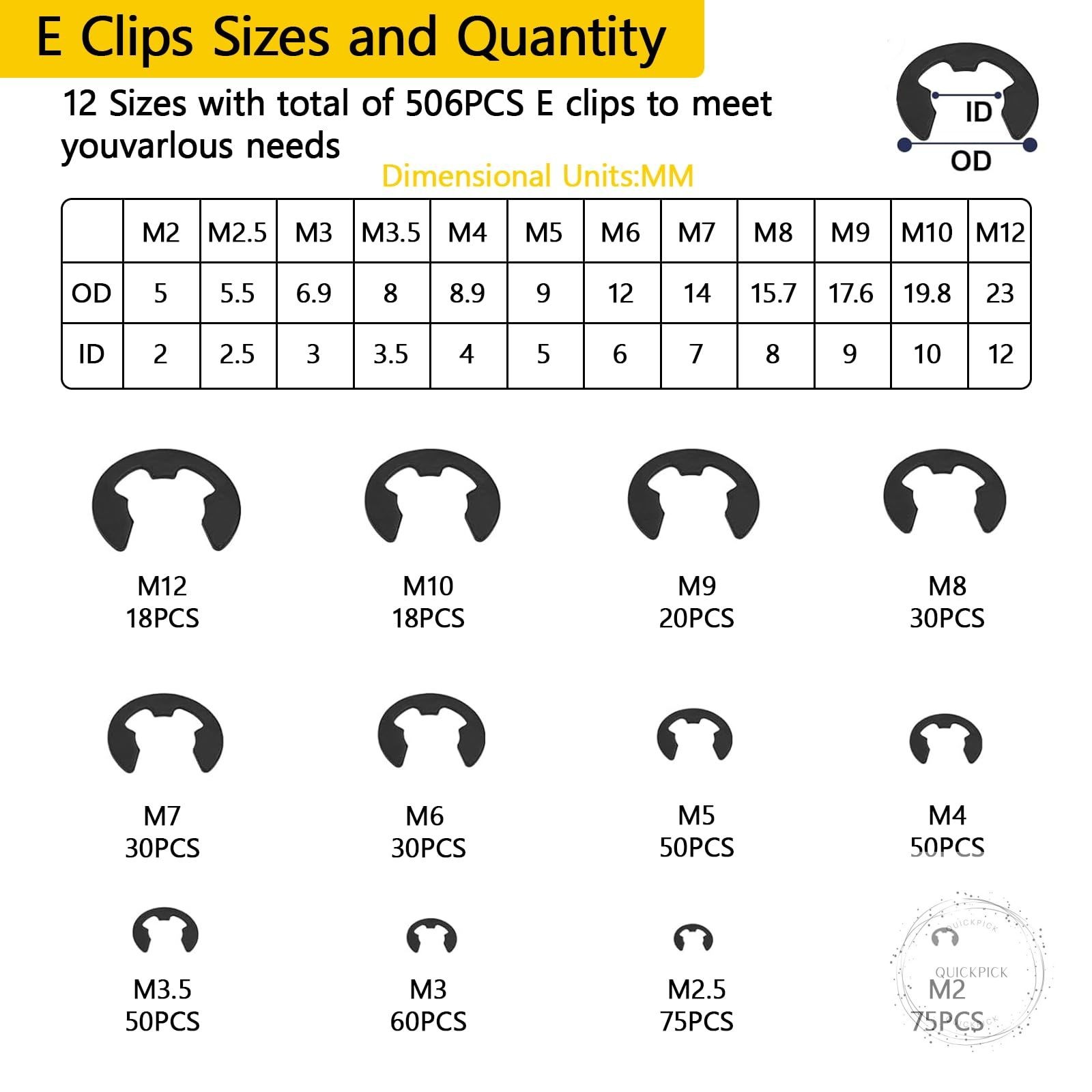 900Pcs C Clips Assortment (M5-M16) and E Clips Assortment Set (M2-M12), External