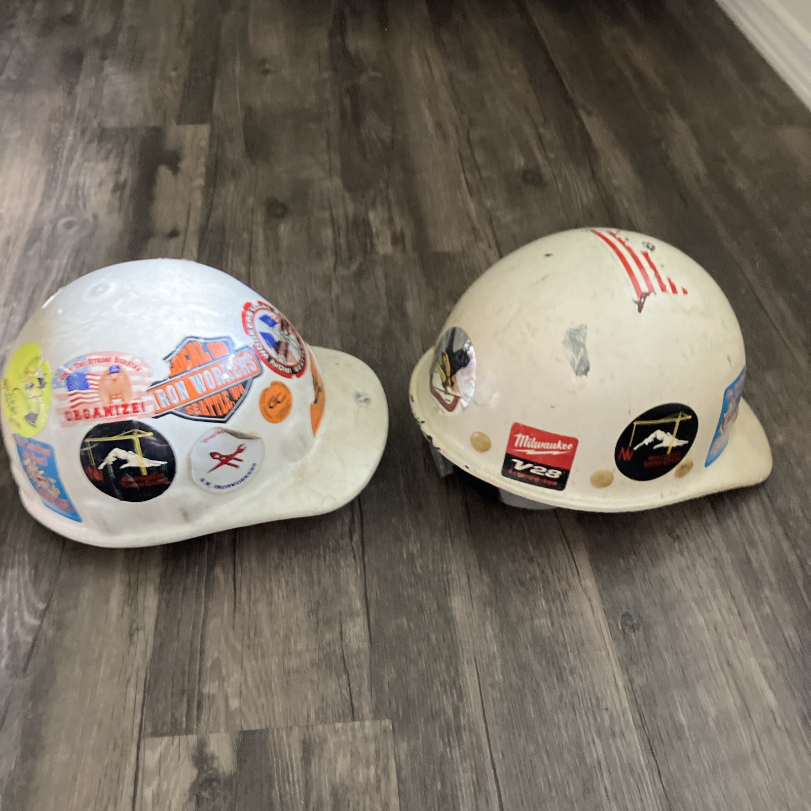 Lot 2 Vintage Fibre-Metal Hard Hats White Class E & G Seattle Ironworker Union