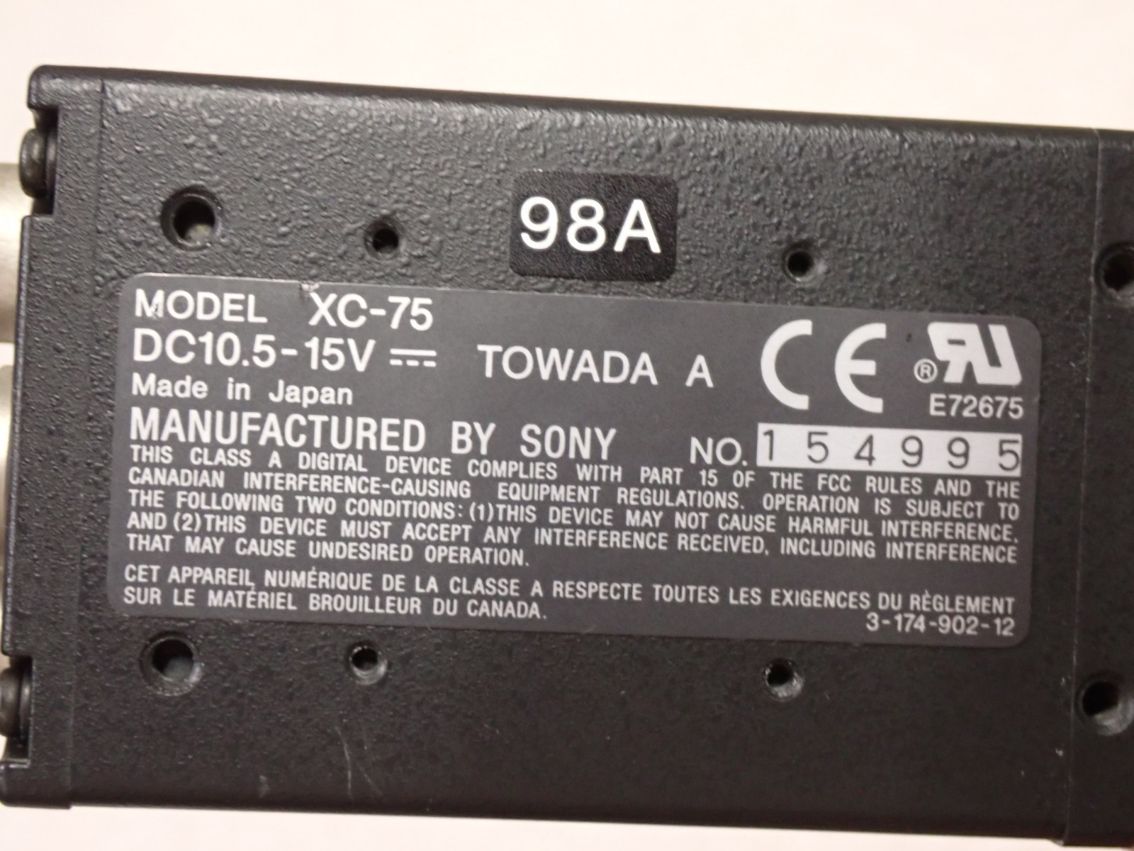 CCD SONY XC-75 Industrial Video Camera Module With Lense USED