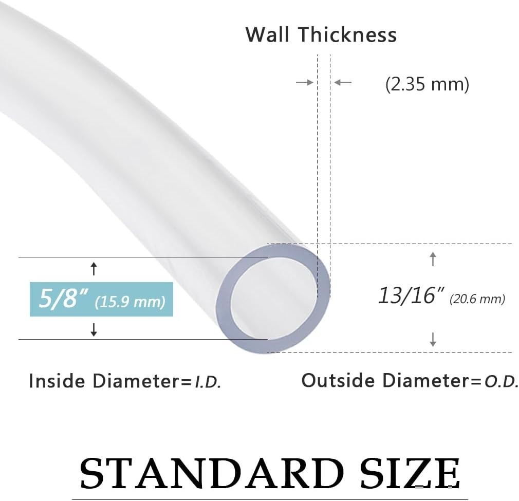 25 ft Heavy-Duty Clear Vinyl Hose – 5/8” ID, Perfect for Aquariums & Irrigation