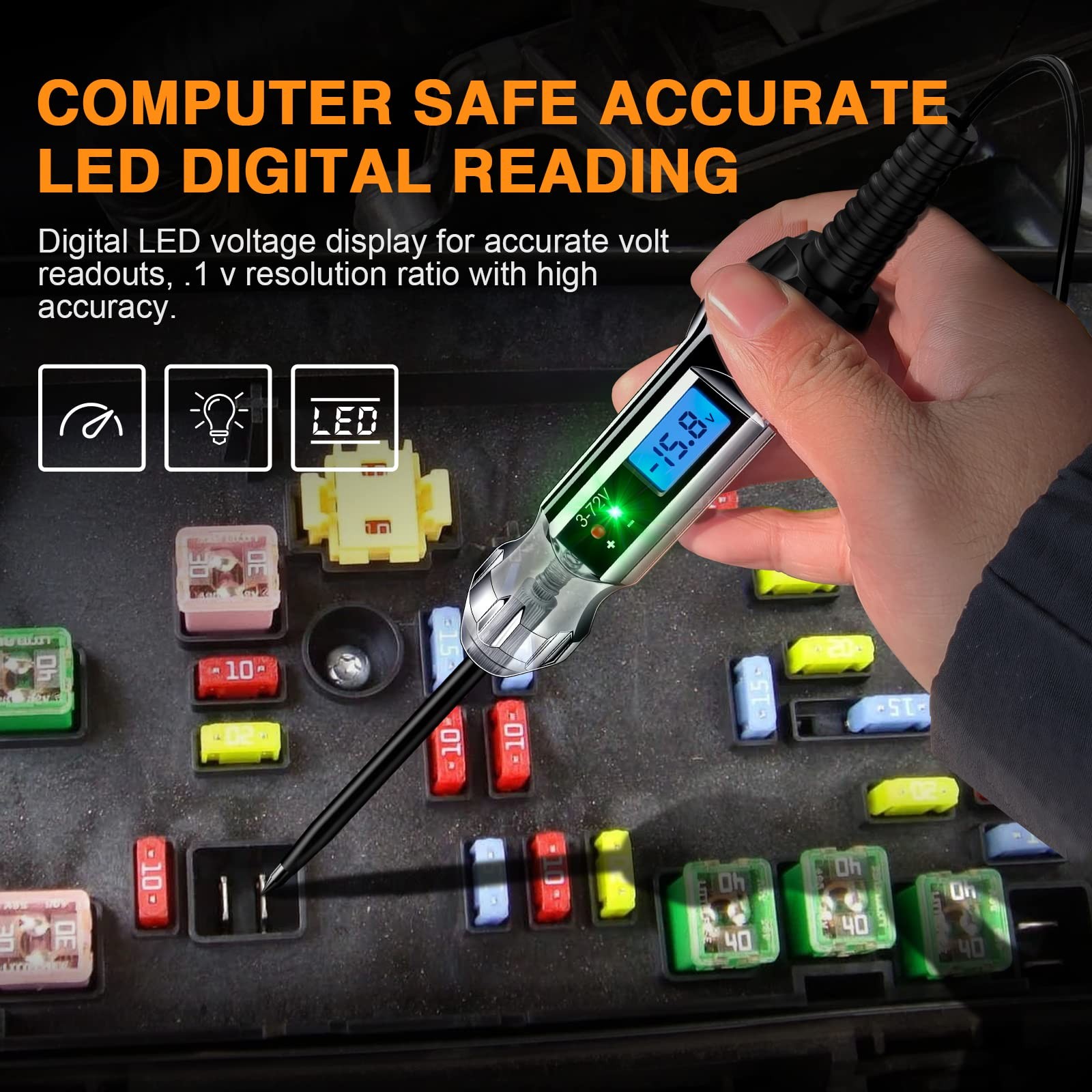 Heavy Duty 3-72V Backlit Digital LCD Circuit Tester Automotive Test Light wit…