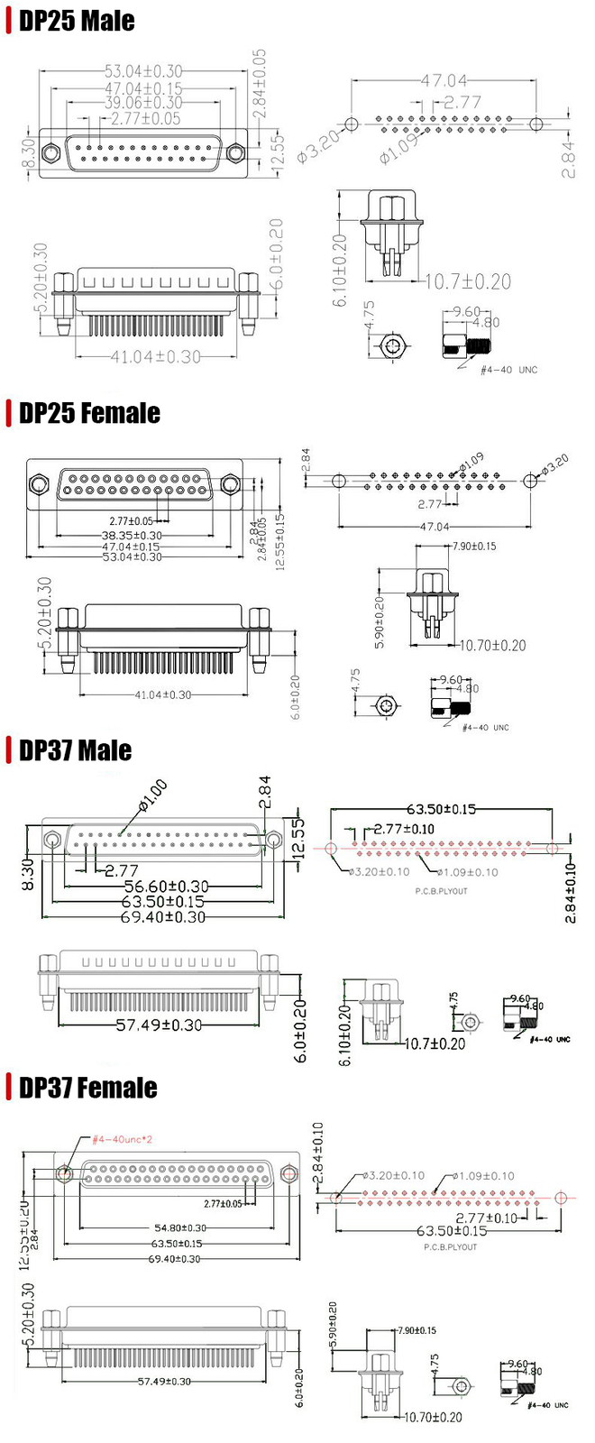 DB9 DB15 DB25 DB37 Straight Plug Male / Female Socket D-sub PCB Welded Connector