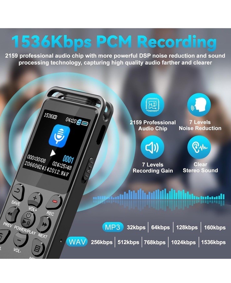 144GB Digital Voice Recorder with Playback, Volorful 1536Kbps Audio Recorder …