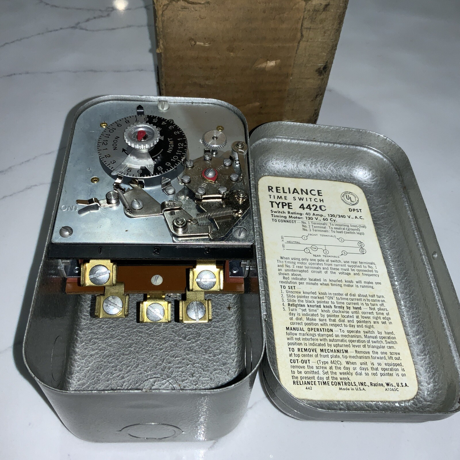 NOS Vintage: Reliance Type 442C Time Switch #A1065C – 120/240 Volt, AC – 60 Cy.