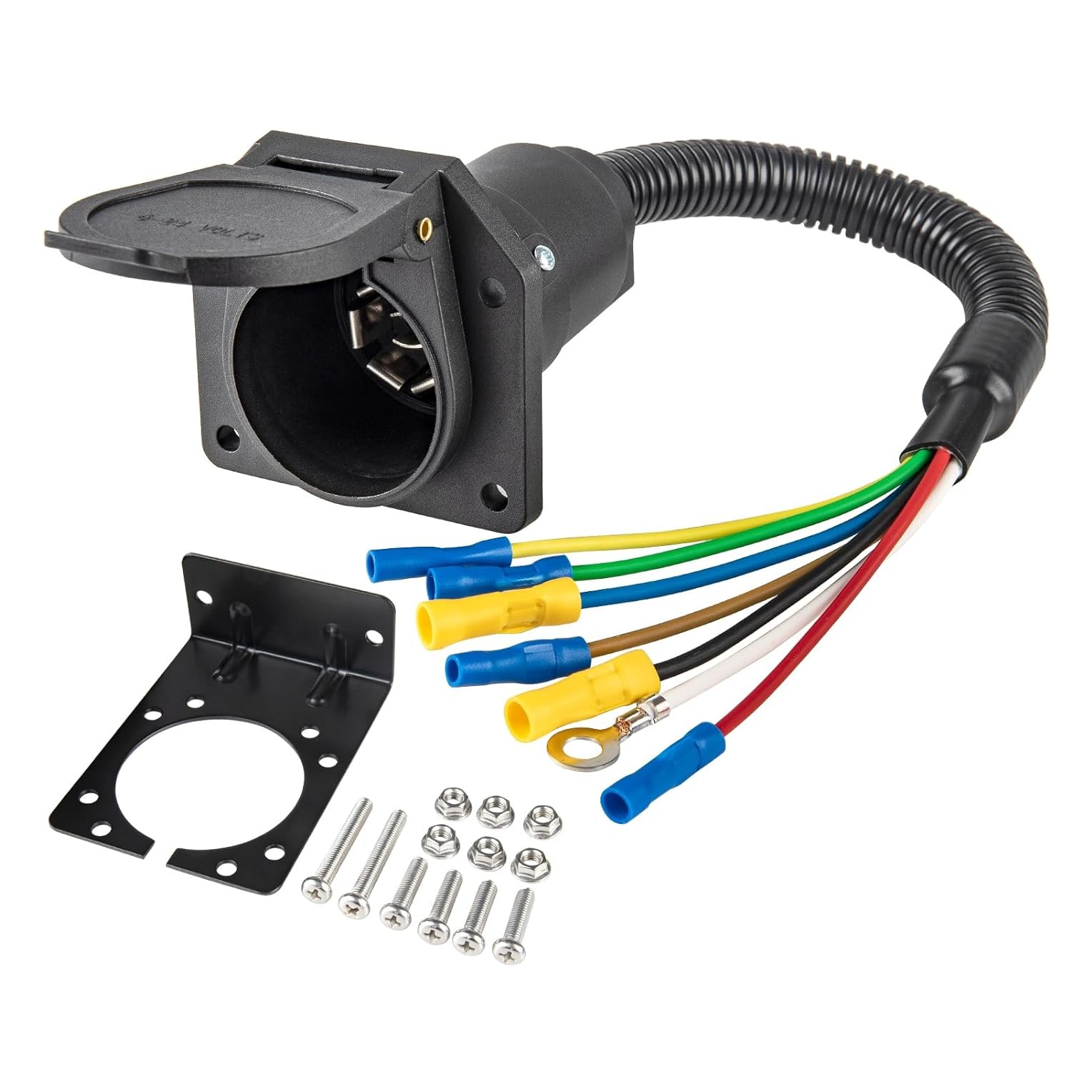 MECMO 7 Way RV Trailer Light Connector Socket 7 Pin Wire Electrical Trailer Adap