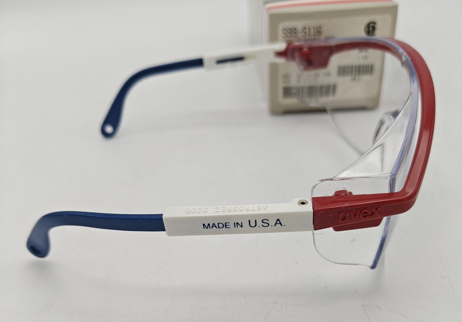New! NOS UVEX Astrospec 3000 Patriot Frame Clear Lens Safety Glasses Made In USA