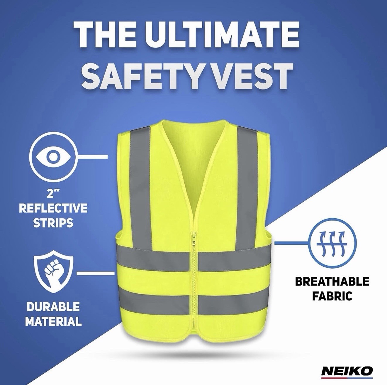 4-pack Neiko High Visibility Safety Vest, ANSI Class 2, No Pocket, XXXL , 53949A