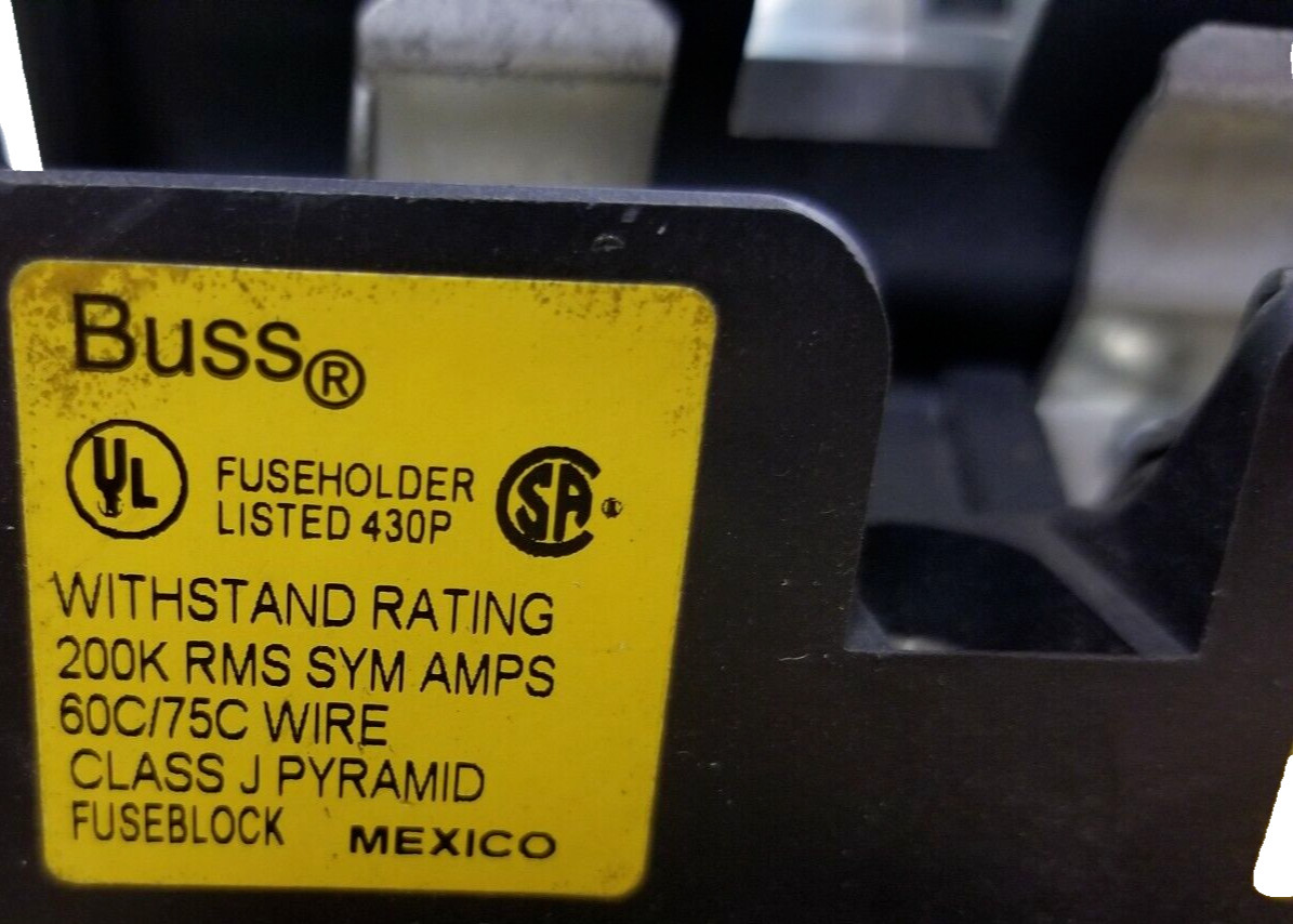 NEW BUSS 30 AMP FUSE HOLDER 600 VAC CLASS J 60/75C WIRE JP60030-3CRA
