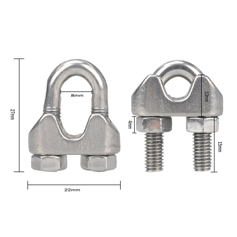Wire Rope Cable Clip Clamp M5 3/16 Inch U Bolt 20PCS Set Stainless Steel
